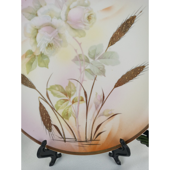 Leuchtenburg Germany Porcelain Painted Plate Roses & Golden Wheat 8.5" - Picture 3 of 7